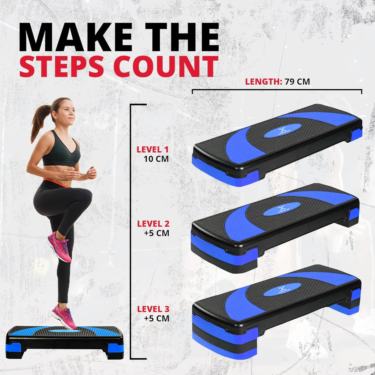 Stepper Aérobic Fitness Hauteur réglable Surface antidérapante 80 x 31 x 20 cm
