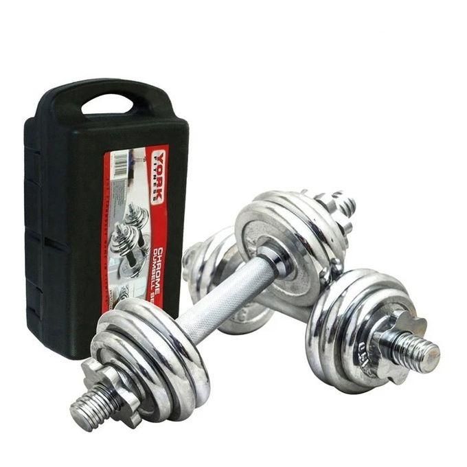 York Fitness Haltères chromées rechargeables de 15 kg (2 biceps de 7.5 kg) - Poids pour Exercices Entraînement de Musculation