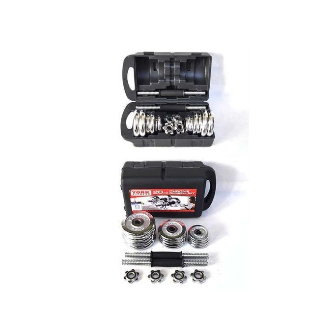 York Fitness Haltères chromées rechargeables de 20 kg (2 biceps de 10kg) - Poids pour Exercices Entraînement de Musculation