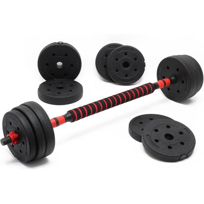 Kit d’haltères Courts 15kg Coffret 8 plaques Ciment 2 Barres haltères moletées Loquet étoile avec barre extensible