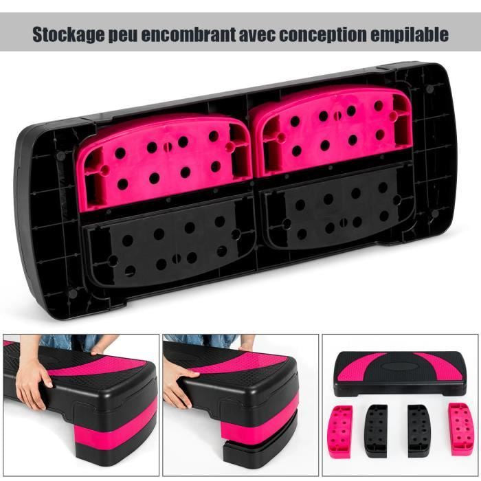 Stepper Aérobic Fitness Hauteur réglable Surface antidérapante 80 x 31 x 20 cm