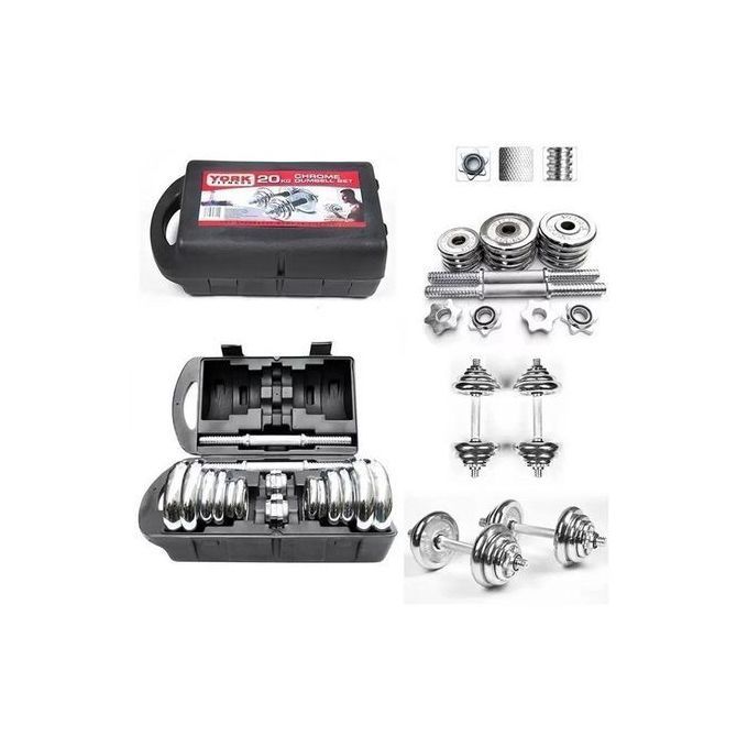 York Fitness Haltères chromées rechargeables de 20 kg (2 biceps de 10kg) - Poids pour Exercices Entraînement de Musculation
