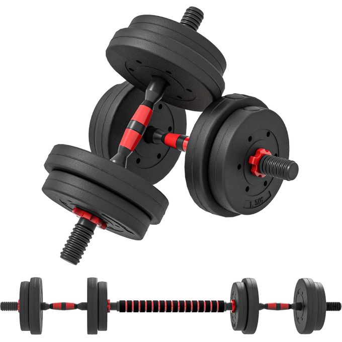 Kit d’haltères Courts Longs 10kg, Set 2 en 1 avec 8 Plaques de poids, Avec barre extension