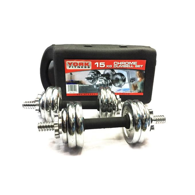 York Fitness Jeu d'halteres chromées de 15 kg - Poids pour Exercices Entraînement de Musculation