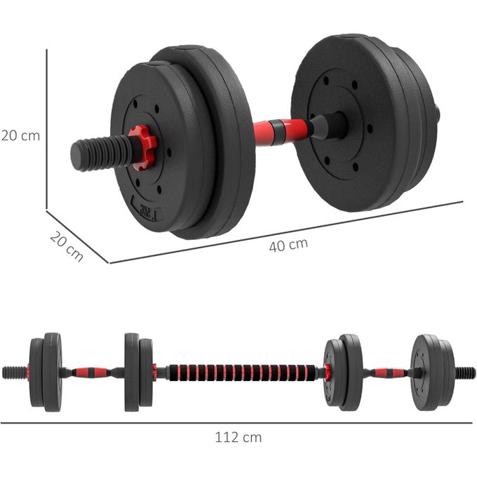 Kit d’haltères Courts 10kg, Coffret 8 plaques Ciment 2 Barres haltères moletées Loquet étoile, avec barre extensible