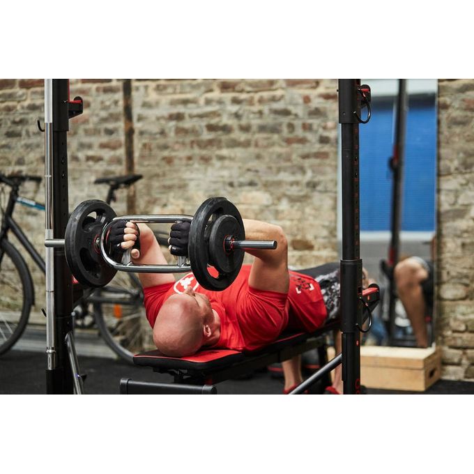 Triceps Barre d'haltère - Barre d'haltères olympique - En acier massif - Chromé - Avec anneau de sécurité