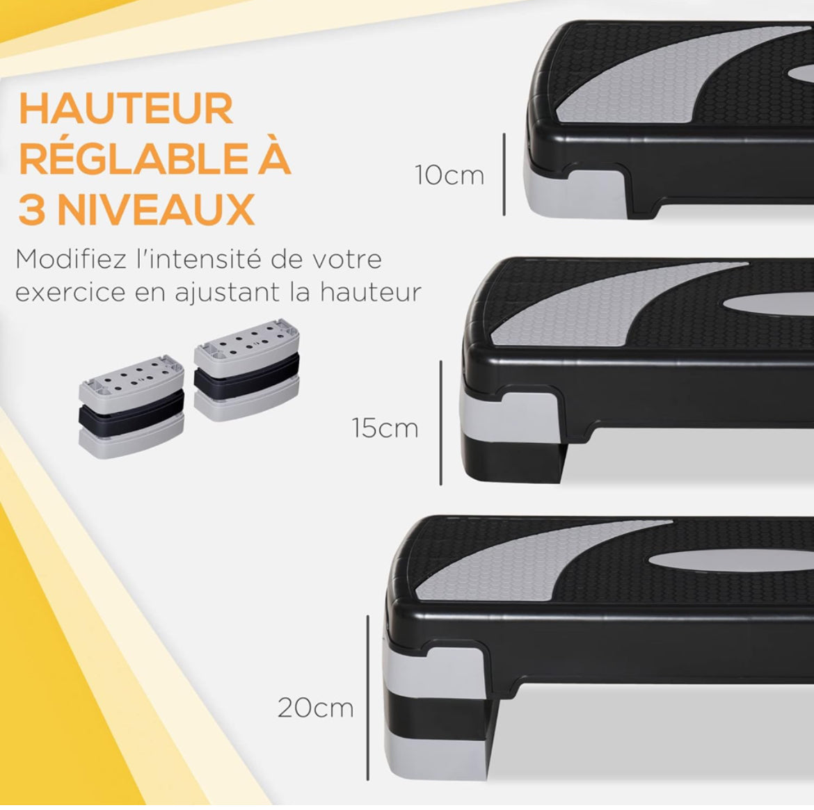 Stepper Aérobic Fitness Hauteur réglable Surface antidérapante 80 x 31 x 20 cm