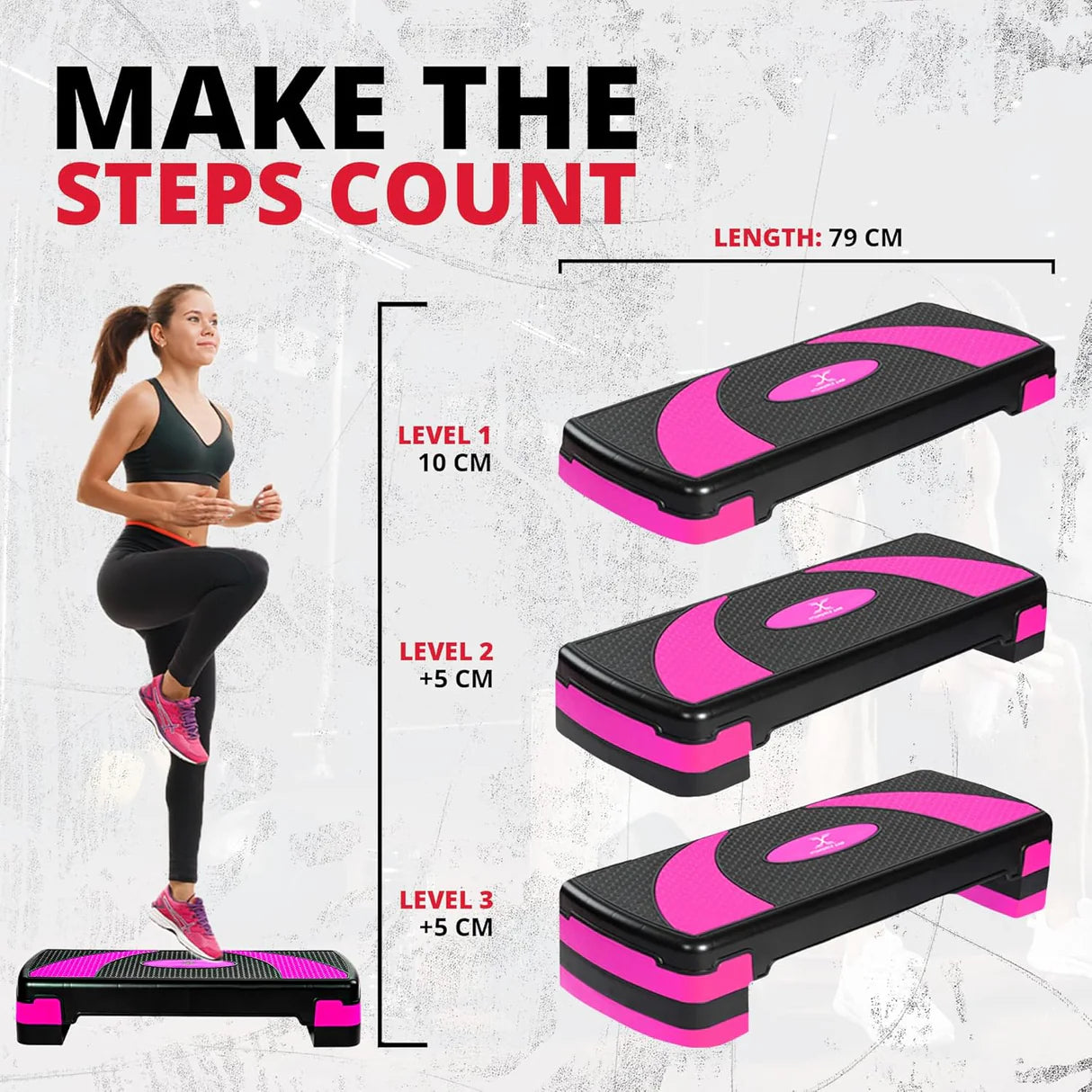 Stepper Aérobic Fitness Hauteur réglable Surface antidérapante 80 x 31 x 20 cm