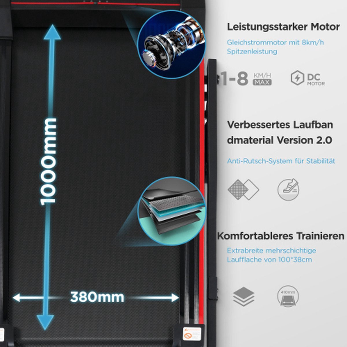 Tapis de course merax avec télécommande -Tapis de marche pliable zwart avec rouge