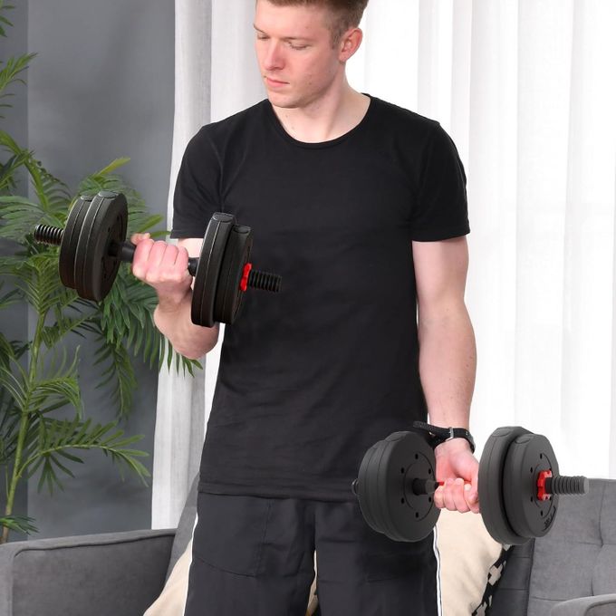 Kit d’haltères Courts Longs 10kg, Set 2 en 1 avec 8 Plaques de poids, Avec barre extension