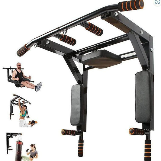 Barre fixe Barre de Traction et Dips Murale - Chaise Romaine Murale Démontable, Poignées Antidérapantes Multi exercices