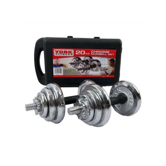 York Fitness Jeu d'halteres chromées de 20 kg (2x10kg) - Poids pour Exercices Entraînement de Musculation