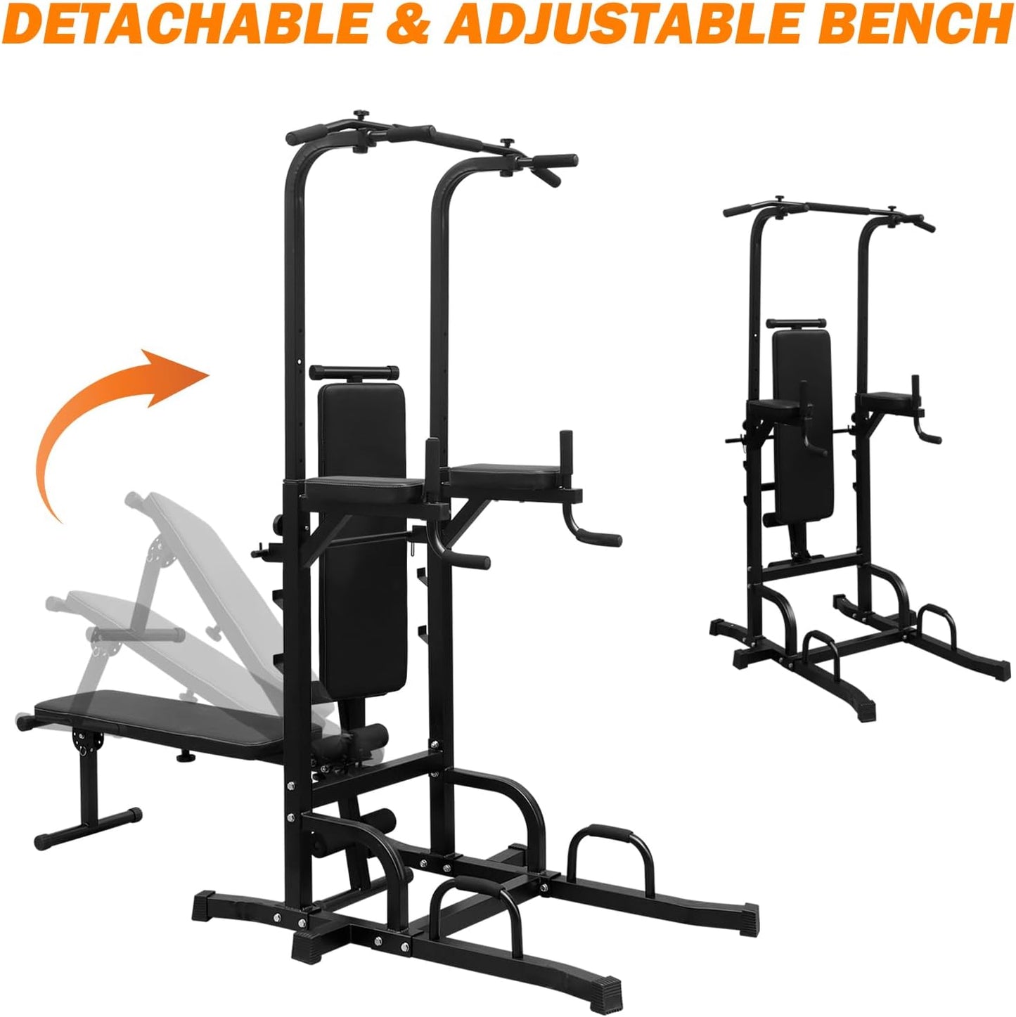 Barre de Traction - Chaise Romaine Multifonction avec Banc de Musculation Pliable pour Dips, Pompes, Développé-Couchés avec 50kg haltères