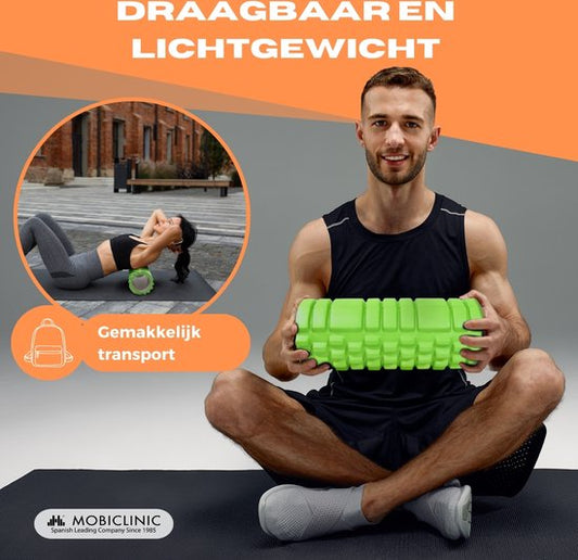 FitRoller - Mobiclinic - Rouleau de massage - Caoutchouc mousse - 14 x 33 cm - Polyvalent - Léger - Prévient les blessures - Vert lime