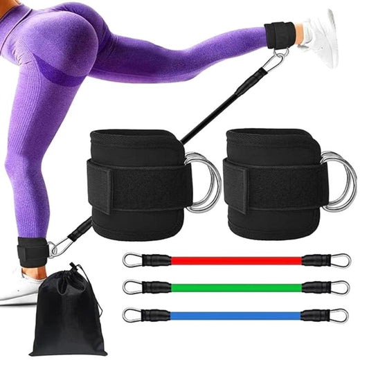 1 Paire Sangles de Cheville Musculation Sangle de Poignet Cheville Réglable Bande de Support Cheville avec 4 D-Anneau pour Training Leste Chevilles Entrainement, Noir